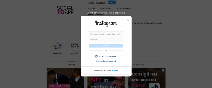instagram login accesso sito-web